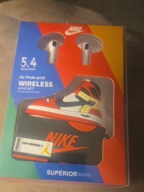 Nike Red and Black Wireless Earbuds with Sneaker-Themed Case